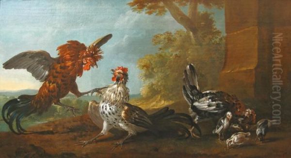  Le Combat De Coqs Dans Une Basse-cour  Oil Painting by Jean-Baptiste Oudry