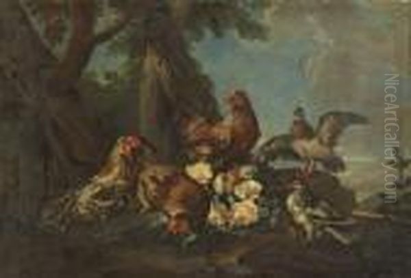 Paysage Aux Poules Et Pigeons Oil Painting by Jean-Baptiste Oudry