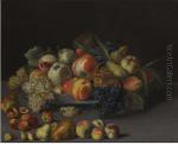 A Still Life With Apples, 
Peaches, Pears, Grapes And Walnuts On A Plate Over A Table With Other 
Fruits Oil Painting by Jean-Baptiste Oudry