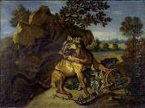 Le Loup Pris Au Piege Oil Painting by Jean-Baptiste Oudry