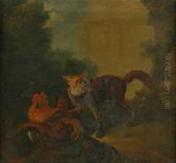 Rav Med Fangad Tupp Oil Painting by Jean-Baptiste Oudry