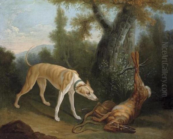 A Hound And A Dead Hare In A Wooded Clearing Oil Painting by Jean-Baptiste Oudry