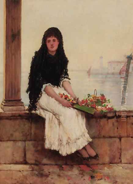 The Venetian flower vendor Oil Painting by Oliver Rhys