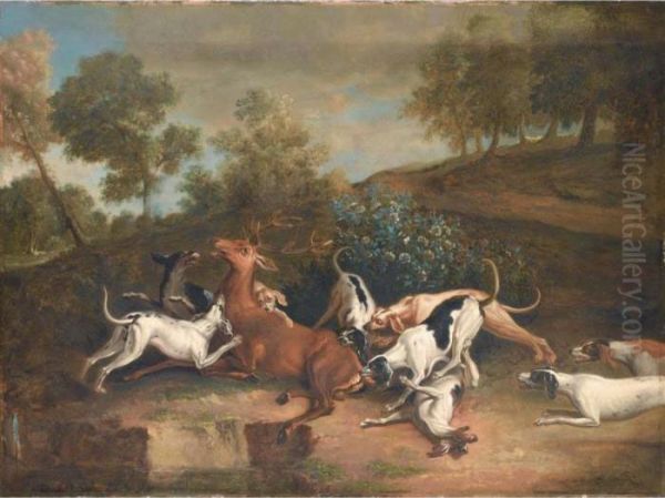 [follower Of Jean-baptiste Oudry, Stag Hunt, Oil On Canvas] Oil Painting by Jean-Baptiste Oudry