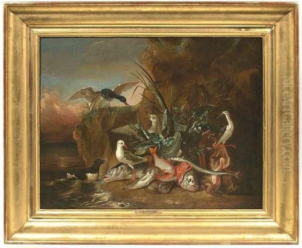 Still Life Of Fish With Aquatic Birds. Oil/canvas/canvas Oil Painting by Jean-Baptiste Oudry