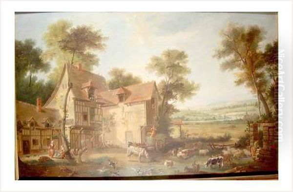 Scene De Cour De Ferme Oil Painting by Jean-Baptiste Oudry