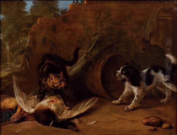 Cane E Gatto A Contesa Della Cacciagione Oil Painting by Jean-Baptiste Oudry