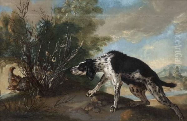 Hund Och Rapphons. Duk 61 X 91 Cm Oil Painting by Jean-Baptiste Oudry