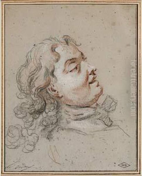 Tete D'homme De Profil Regardant En L'air Oil Painting by Jean-Baptiste Oudry