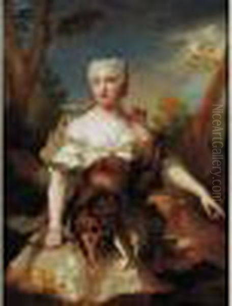 Portrait De Jeune Femme En Diane Oil Painting by Jean-Baptiste Oudry