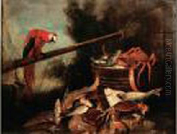 Nature Morte De Poissons Au Perroquet Oil Painting by Jean-Baptiste Oudry