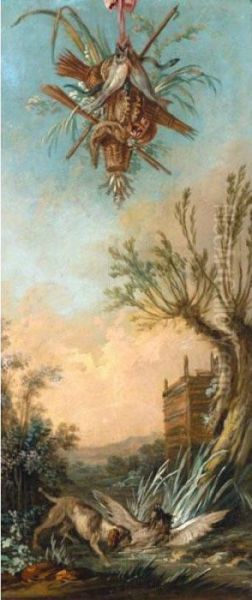 Design For A Decorative Panel With A Hound Startling A Heron Oil Painting by Jean-Baptiste Oudry