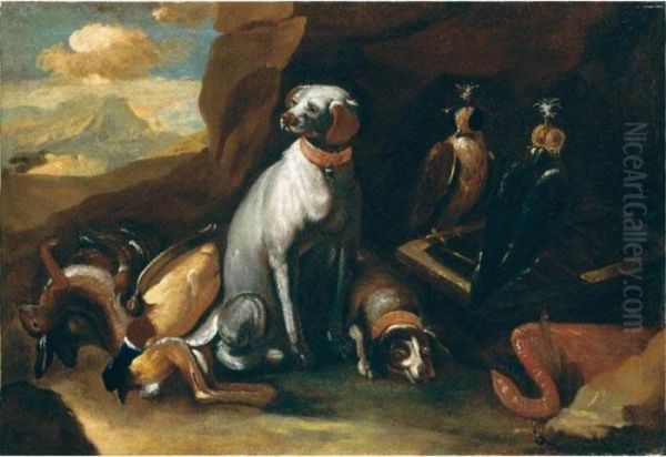 Cani Con Cacciagione In Un Paesaggio Oil Painting by Jean-Baptiste Oudry