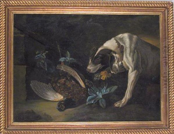 Dog And Pheasant Oil Painting by Jean-Baptiste Oudry