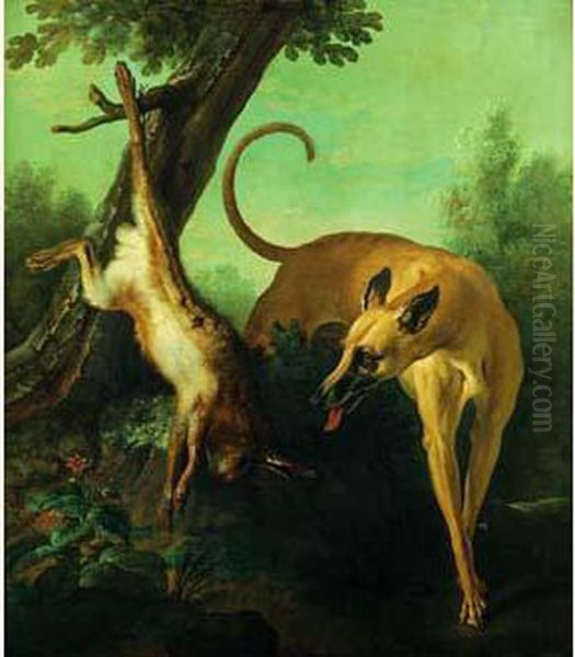 Un Levrier Surveillant Un Trophee De Chasse Au Lievre Oil Painting by Jean-Baptiste Oudry