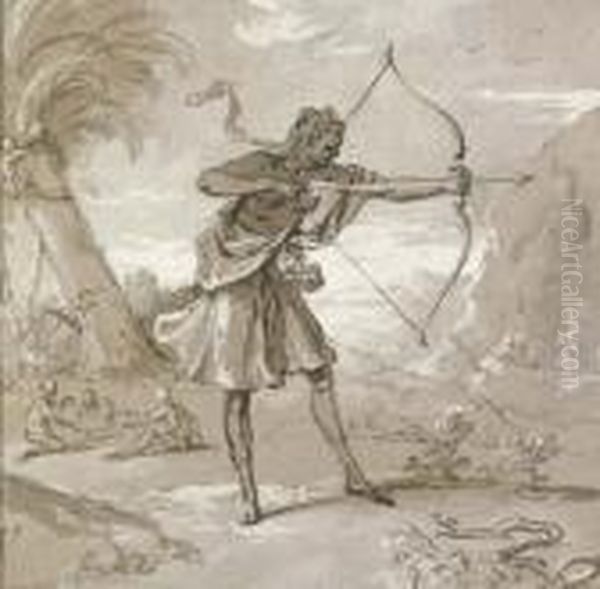 A Female Archer In A Landscape, A Snake To The Right Oil Painting by Jean-Baptiste Oudry