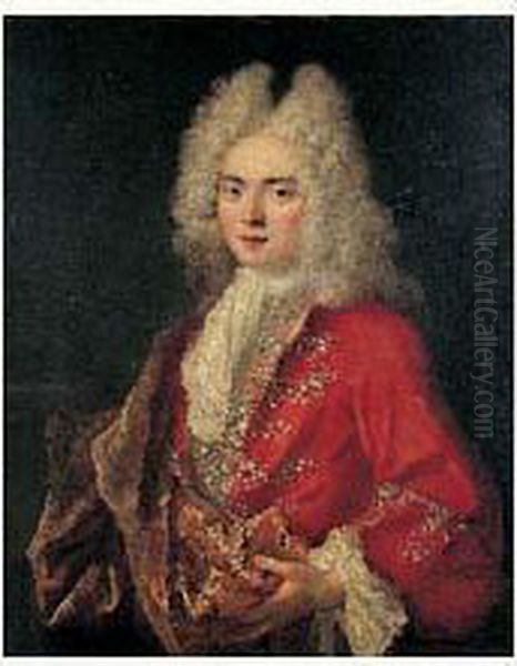 Portrait D'homme A La Veste Rouge Oil Painting by Jean-Baptiste Oudry