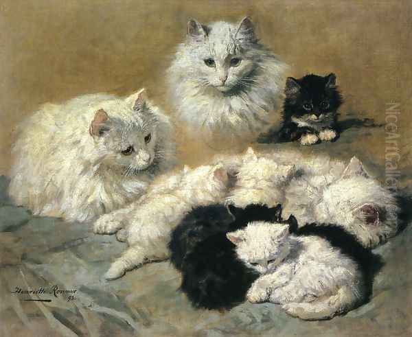 Cats and Kittens Oil Painting by Henriette Ronner-Knip