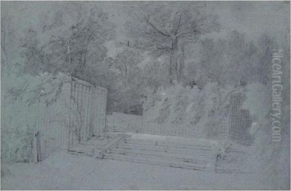 A Staircase With Lattice Work In The Park At Arcueil Oil Painting by Jean-Baptiste Oudry