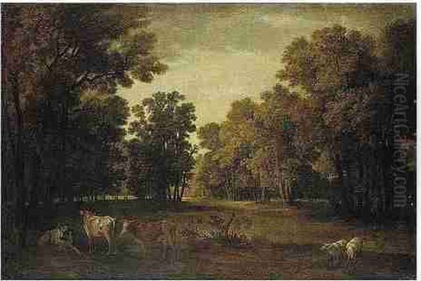 A Pastoral Landscape With Cattle And Sheep Oil Painting by Jean-Baptiste Oudry