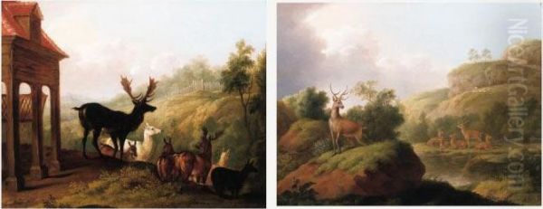 Deer And Reindeer In Landscapes Oil Painting by Jean-Baptiste Oudry