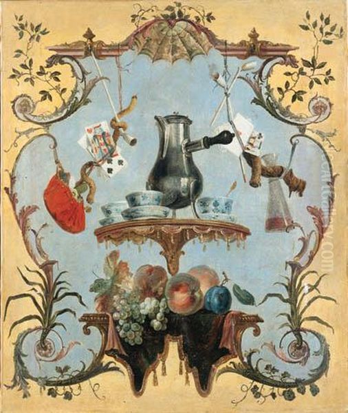 A Still Life With Silver Coffee Pot Oil Painting by Jean-Baptiste Oudry