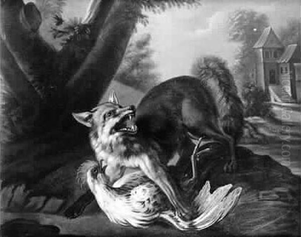 Renard Attaquant Un Coq Oil Painting by Jean-Baptiste Oudry