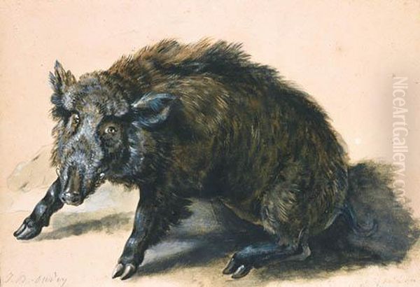 A Wild Boar At Bay Oil Painting by Jean-Baptiste Oudry