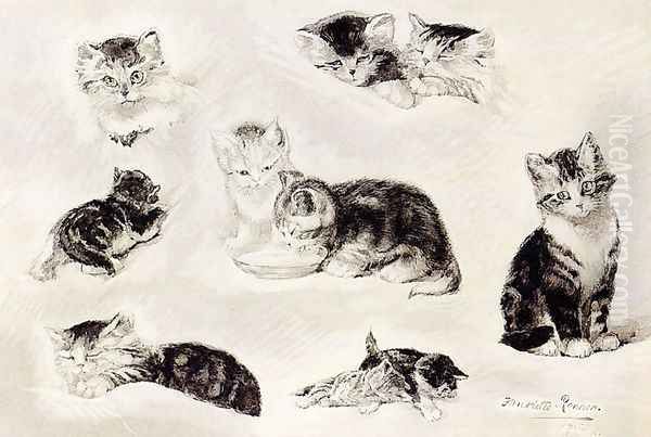 A Study Of Cats Drinking, Sleeping And Playing Oil Painting by Henriette Ronner-Knip