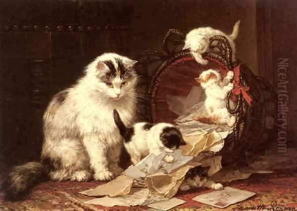 De Snippermand (The Waste Paper Basket) Oil Painting by Henriette Ronner-Knip