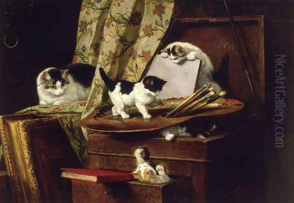 Artful Play Oil Painting by Henriette Ronner-Knip