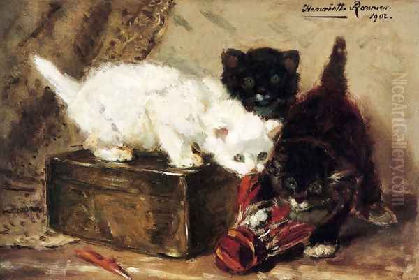 Kittens At Play Oil Painting by Henriette Ronner-Knip