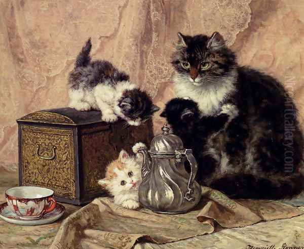 Teatime For Kittens Oil Painting by Henriette Ronner-Knip