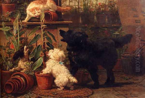 In The Greenhouse Oil Painting by Henriette Ronner-Knip