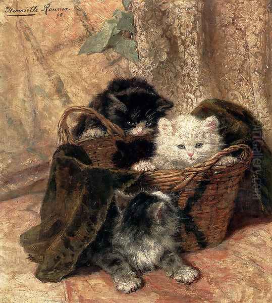 Playtime Oil Painting by Henriette Ronner-Knip