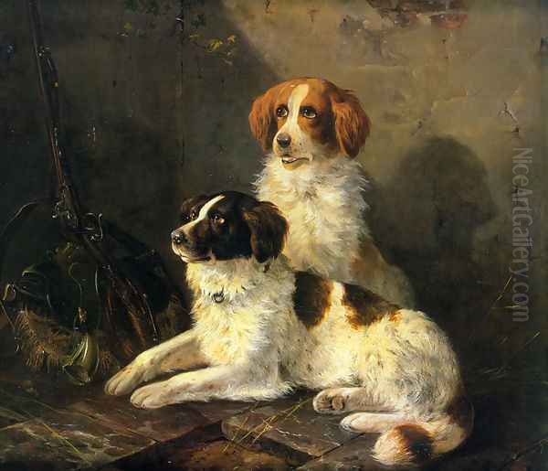 Two Spaniels Waiting for the Hunt Oil Painting by Henriette Ronner-Knip