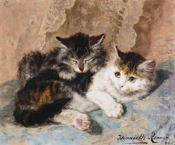 Best of friends Oil Painting by Henriette Ronner-Knip