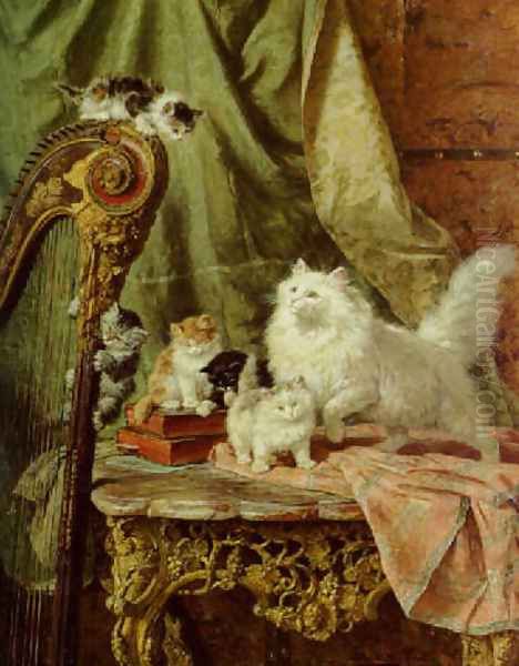 A musical interlude Oil Painting by Henriette Ronner-Knip