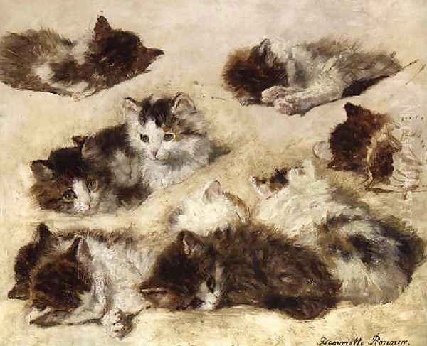 Kittens (study) Oil Painting by Henriette Ronner-Knip