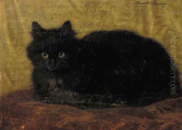 A black cat Oil Painting by Henriette Ronner-Knip