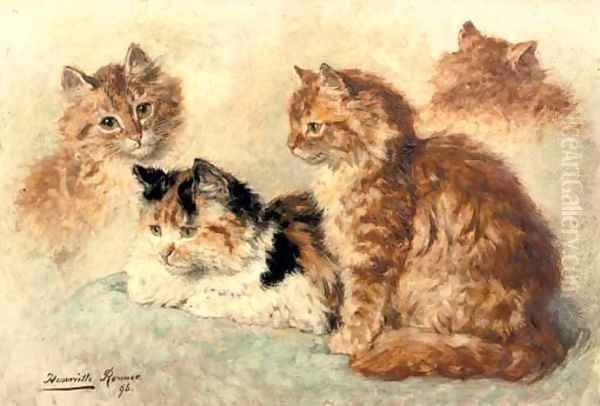 Ginger cats Oil Painting by Henriette Ronner-Knip