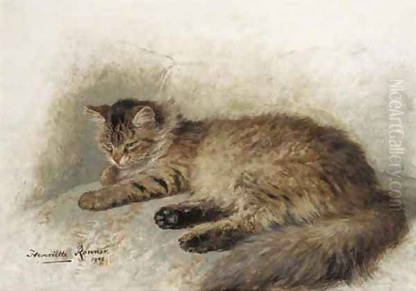 Angora brun Oil Painting by Henriette Ronner-Knip