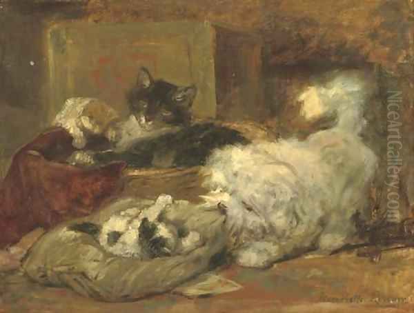 Carefree friends 2 Oil Painting by Henriette Ronner-Knip