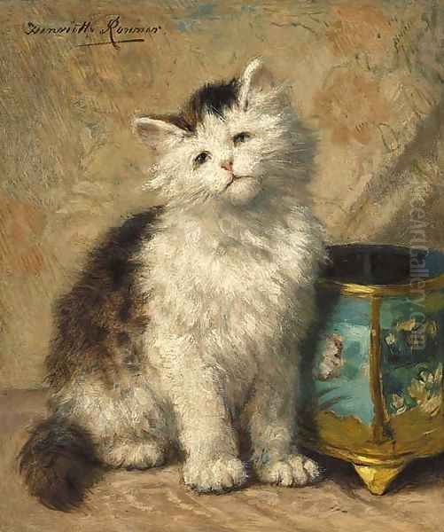 Kitten by a cloisonne jardiniere Oil Painting by Henriette Ronner-Knip