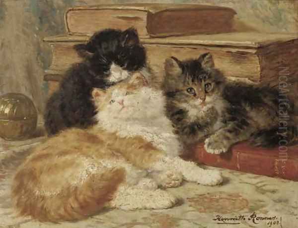 Three of a kind Oil Painting by Henriette Ronner-Knip