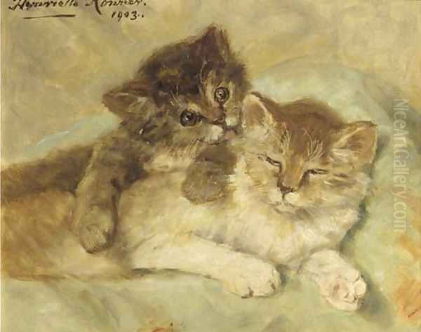 A playfull gesture Oil Painting by Henriette Ronner-Knip