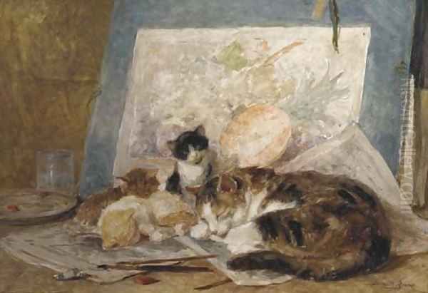 Asleep in the artist's studio Oil Painting by Henriette Ronner-Knip