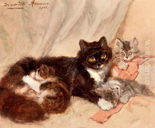 Mother cat and her kittens Oil Painting by Henriette Ronner-Knip