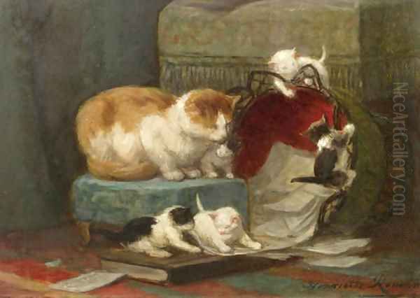 Playful kittens Oil Painting by Henriette Ronner-Knip