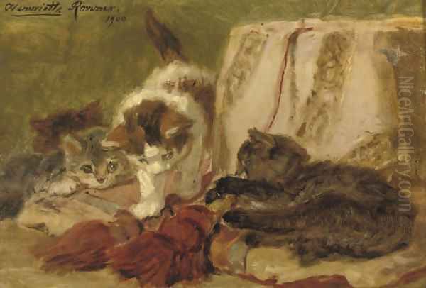 Playful kittens 2 Oil Painting by Henriette Ronner-Knip